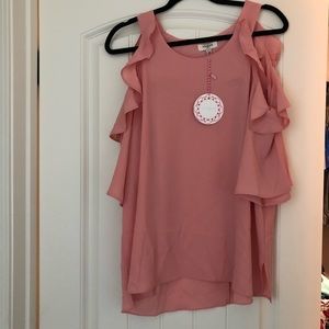 Blush cold shoulder ruffle blouse